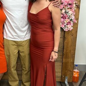 Fashion Nova One Shoulder Dress in Rust